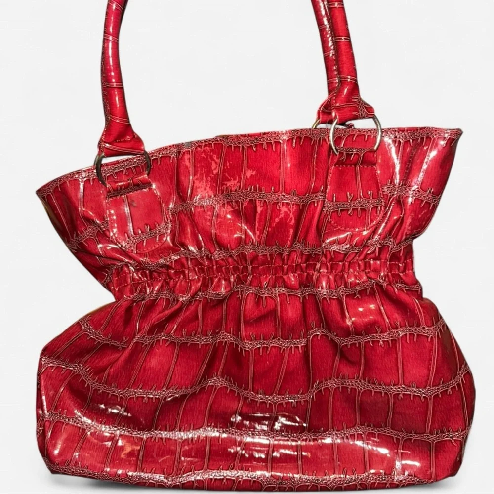 Croc Style Patent Tote with Rose accent - Picture 2 of 5